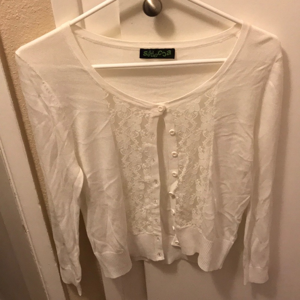 Cream colored with lace cardigan